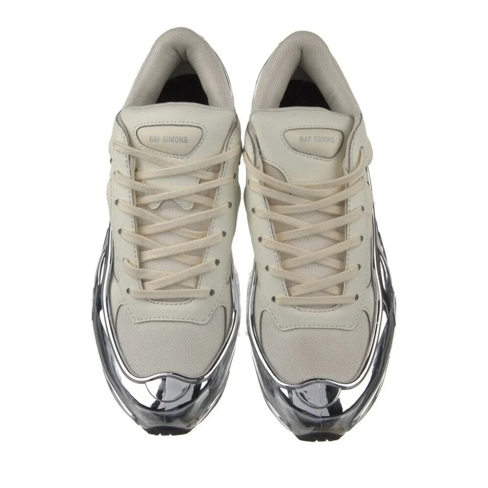 USED Adidas x Raf Simons Ozweego Metallic Mirrored Silver Cream Sz 7.5‎ EE7945